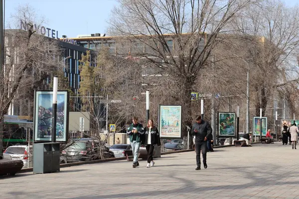 stock image Almaty City 12 March 2023. Kazakhstan, Almaty, Arbat, Zhibek Zholy Avenue, Arbat walking street, Almaty Kazakhstan