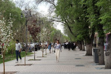 Almaty Şehri Kazakistan. 23 Nisan 2024. Gogol Caddesi.