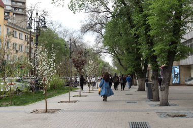 Almaty Şehri Kazakistan. 23 Nisan 2024. Gogol Caddesi.