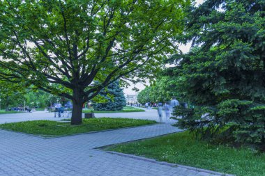 Almaty City Kazakistan 8 Mayıs 2025. Al Farabi Caddesi, Almaty 'deki Birinci Başkan Parkı.