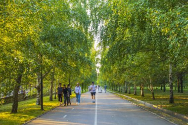 Almaty City Kazakistan 3 Temmuz 2025. Al Farabi Caddesi, Almaty 'deki Birinci Başkan Parkı.