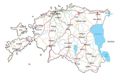 Estonya yol ve otoyol haritası. Vektör illüstrasyonu.