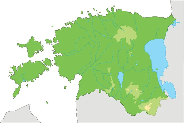 Mapa Físico Estónia Altamente Detalhado — Vetor de Stock