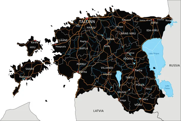 Дорожная Карта Эстонии Маркировкой — стоковый вектор