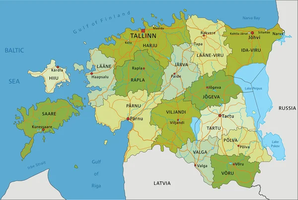 Высоко Детализированная Редактируемая Политическая Карта Разделенными Слоями Эстония — стоковый вектор
