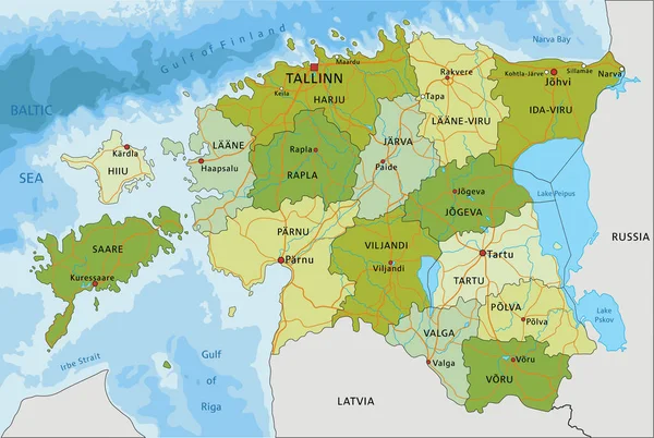 Hoch Detaillierte Editierbare Politische Landkarte Mit Getrennten Ebenen Estland — Stockvektor