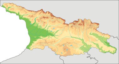Son derece detaylı Gürcistan fiziksel haritası.