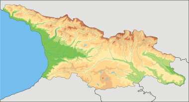 Son derece detaylı Gürcistan fiziksel haritası.