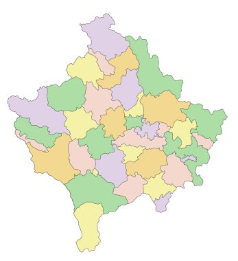 Kosova - Son derece ayrıntılı düzenlenebilir siyasi harita.