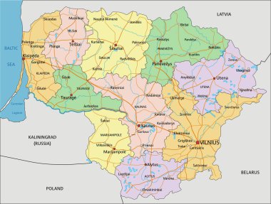 Litvanya - Etiketleme ile son derece ayrıntılı düzenlenebilir siyasi harita.