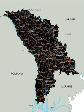 Etiketli yüksek detaylı Moldova yol haritası.
