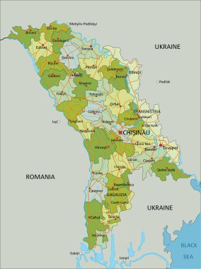 Ayrık katmanlı, son derece detaylı politik harita. Moldova.