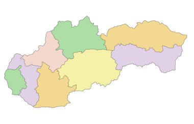 Slovakya - Son derece ayrıntılı düzenlenebilir siyasi harita.