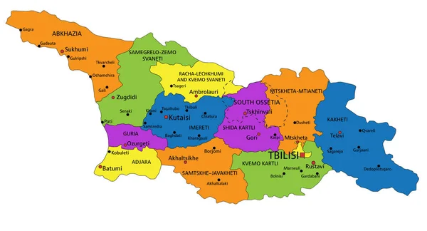 Πολύχρωμος Πολιτικός Χάρτης Της Γεωργίας Σαφώς Χαρακτηρισμένα Διαχωρισμένα Στρώματα Εικονογράφηση — Διανυσματικό Αρχείο