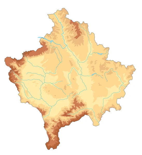 Mappa Fisica Del Kosovo Estremamente Dettagliata — Vettoriale Stock