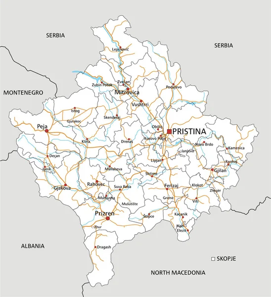 Hohe Detaillierte Kosovo Roadmap Mit Beschriftung — Stockvektor