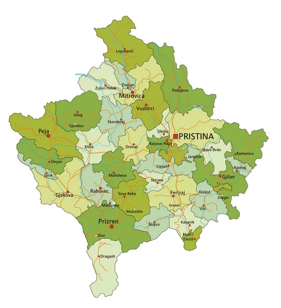 高度详细的可编辑政治地图与分离层 科索沃 — 图库矢量图片