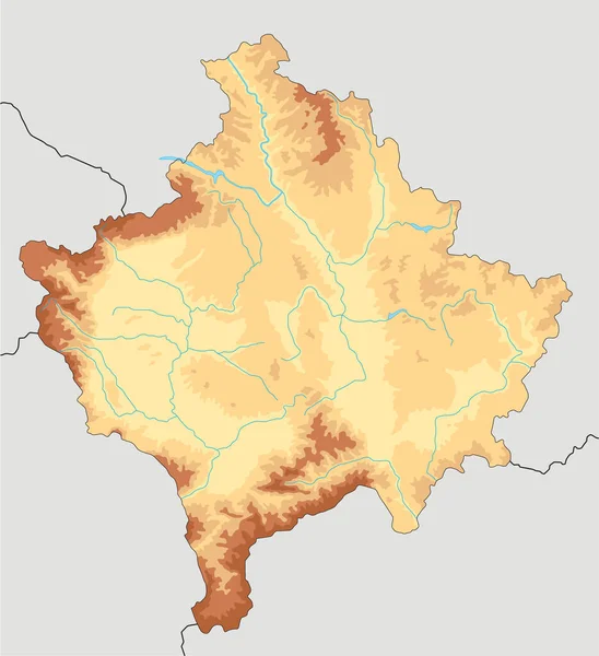 Harta Fizică Foarte Detaliată Kosovo — Vector de stoc