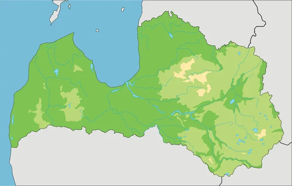附有标签的高度详细的拉脱维亚物理地图 — 图库矢量图片