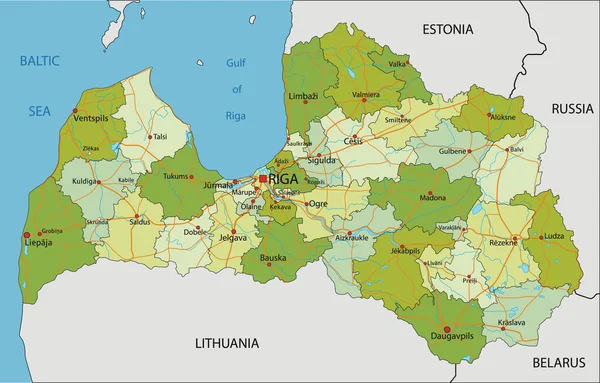 Zeer Gedetailleerde Bewerkbare Politieke Kaart Met Gescheiden Lagen Letland — Stockvector