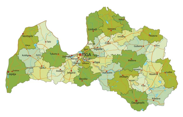 Высоко Детализированная Редактируемая Политическая Карта Разделенными Слоями Латвия — стоковый вектор