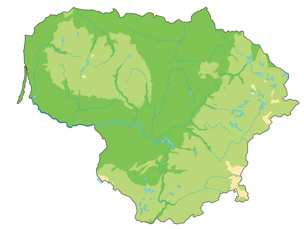 Carte Physique Lituanie Très Détaillée — Image vectorielle