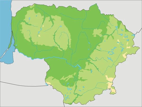 非常に詳細なリトアニア物理地図 — ストックベクタ