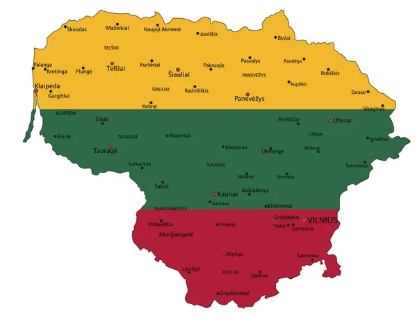 Litauen Mycket Detaljerad Politisk Karta Med Nationell Flagga Isolerad Vit — Stock vektor