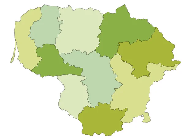 独立したレイヤーを持つ非常に詳細な編集可能な政治マップ リトアニア — ストックベクタ
