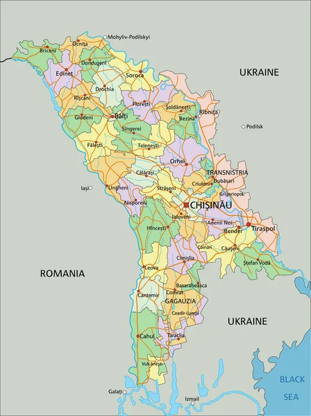 Moldawien Hochdetaillierte Editierbare Politische Landkarte Mit Beschriftung — Stockvektor