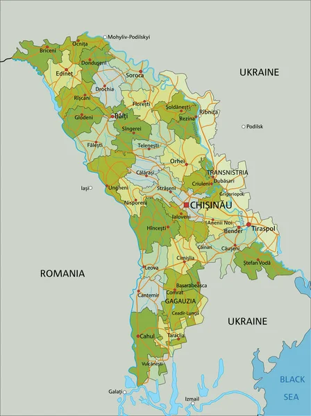 Высоко Детализированная Редактируемая Политическая Карта Разделенными Слоями Молдова — стоковый вектор