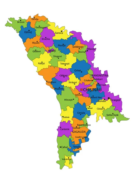 Mappa Politica Moldova Colorata Con Strati Chiaramente Etichettati Separati Illustrazione — Vettoriale Stock