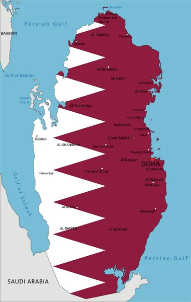 Qatar Mappa Politica Altamente Dettagliata Con Bandiera Nazionale Isolata Sfondo — Vettoriale Stock