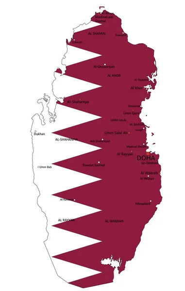 Qatar Highly Detailed Political Map National Flag Isolated White Background — Stock Vector