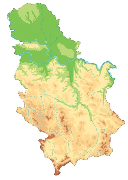 非常に詳細なセルビア物理地図 — ストックベクタ