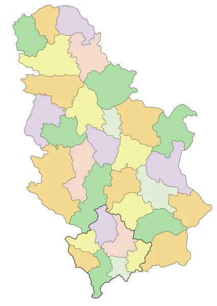 塞尔维亚 高度详细的可编辑政治地图 — 图库矢量图片