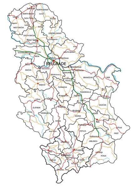 Serbia Road Highway Map Vector Illustration — Stock Vector
