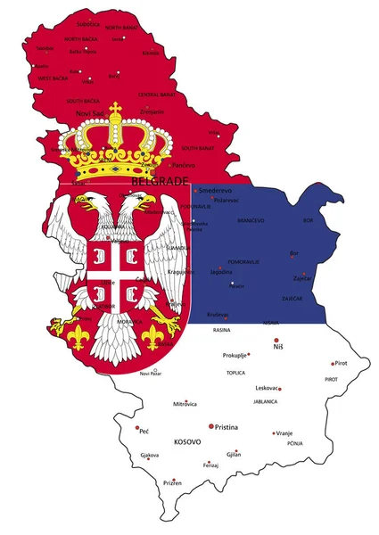 Serbie Carte Politique Très Détaillée Avec Drapeau National Isolé Sur — Image vectorielle