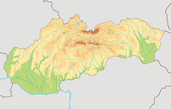 非常に詳細なスロバキア物理的な地図 — ストックベクタ