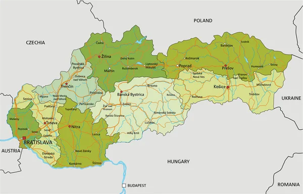 Vysoce Podrobná Upravitelná Politická Mapa Oddělenými Vrstvami Slovensko — Stockový vektor