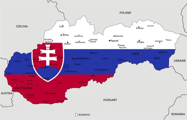 Словакия Детализированная Политическая Карта Национальным Флагом Белом Фоне — стоковый вектор