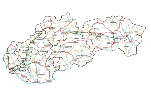Карта Дорог Дорог Словакии Векторная Иллюстрация — стоковый вектор