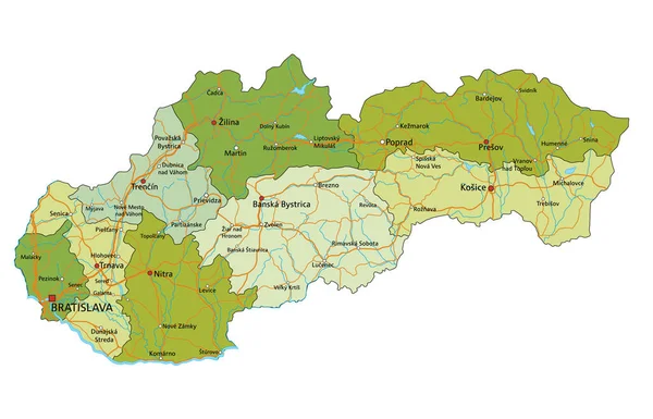 Mappa Politica Altamente Dettagliata Modificabile Con Livelli Separati Slovacchia — Vettoriale Stock