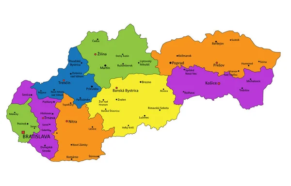Красочная Политическая Карта Словакии Четко Обозначенными Разделенными Слоями Векторная Иллюстрация — стоковый вектор