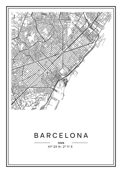 Mapa Barcelona Imprimible Blanco Negro Diseño Póster Ilustración Vectorial — Archivo Imágenes Vectoriales
