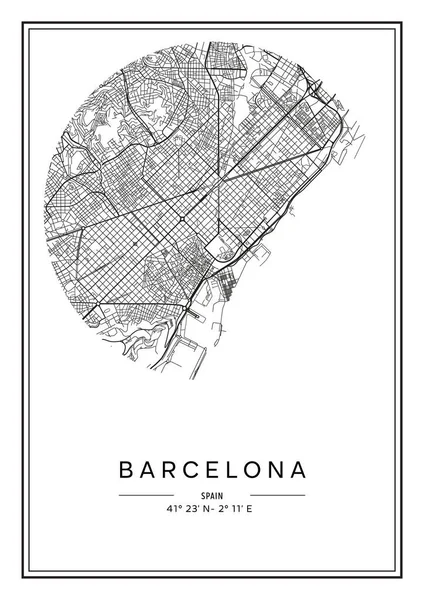 Siyah Beyaz Yazdırılabilir Barcelona Şehir Haritası Poster Tasarımı Vektör Listelemesi — Stok Vektör