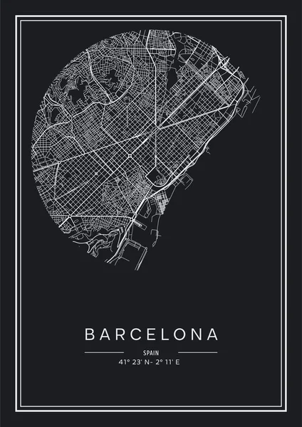 Schwarz Weiß Bedruckbarer Stadtplan Von Barcelona Plakatdesign Vektorillistration — Stockvektor