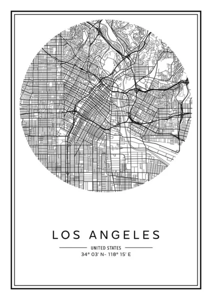 Blanco Negro Imprimible Los Ángeles Mapa Ciudad Diseño Póster Vector — Archivo Imágenes Vectoriales