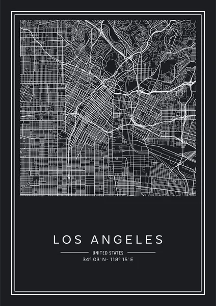 Blanco Negro Imprimible Los Ángeles Mapa Ciudad Diseño Póster Vector — Vector de stock