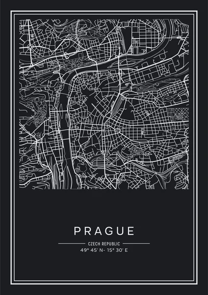 Černobílá Tištěná Mapa Prahy Design Plakátu Vektorová Ilustrace — Stockový vektor